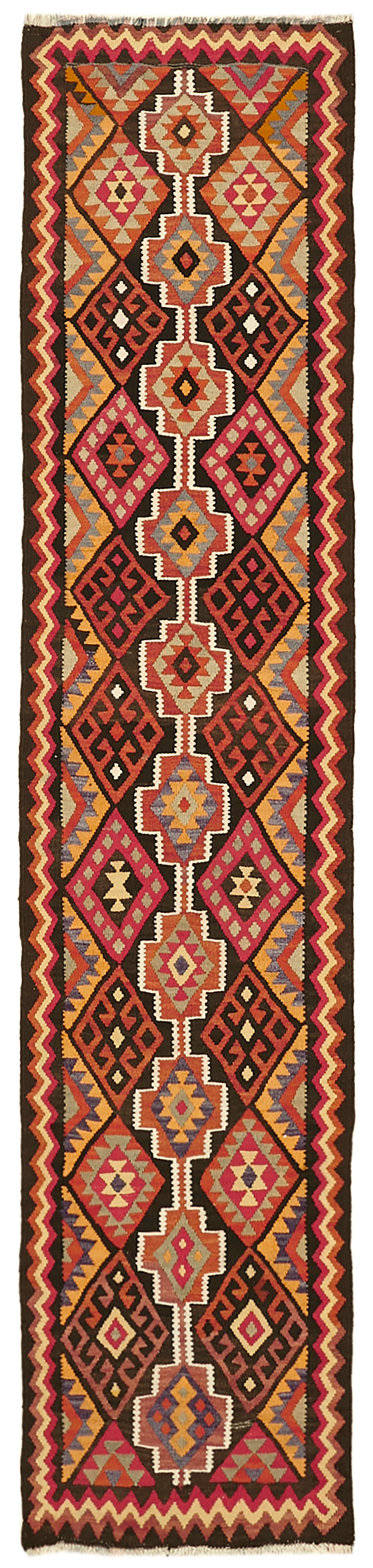 3x11 Multicolor Boho Runner Kilim Rugs - 42997