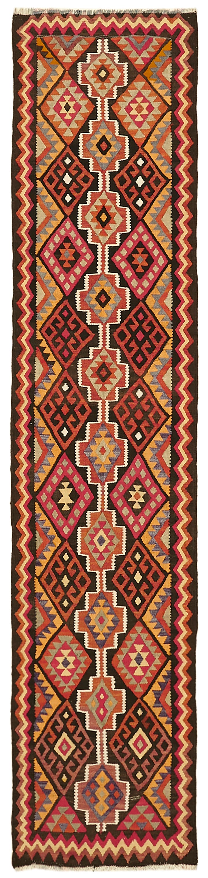 3x11 Multicolor Boho Runner Kilim Rugs - 42997