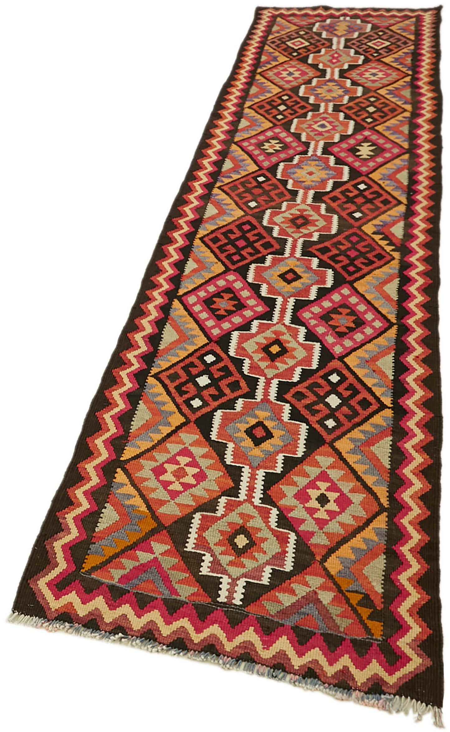 3x11 Multicolor Boho Runner Kilim Rugs - 42997