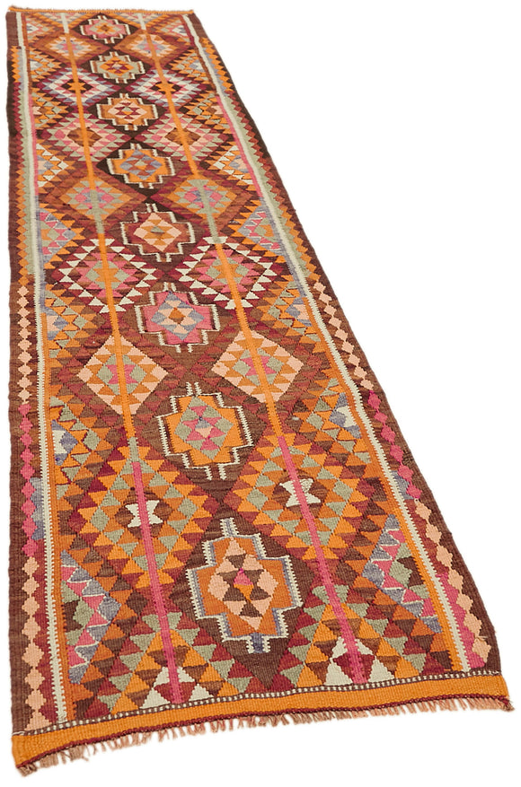 3x11 Multicolor Boho Runner Kilim Rugs - 43002