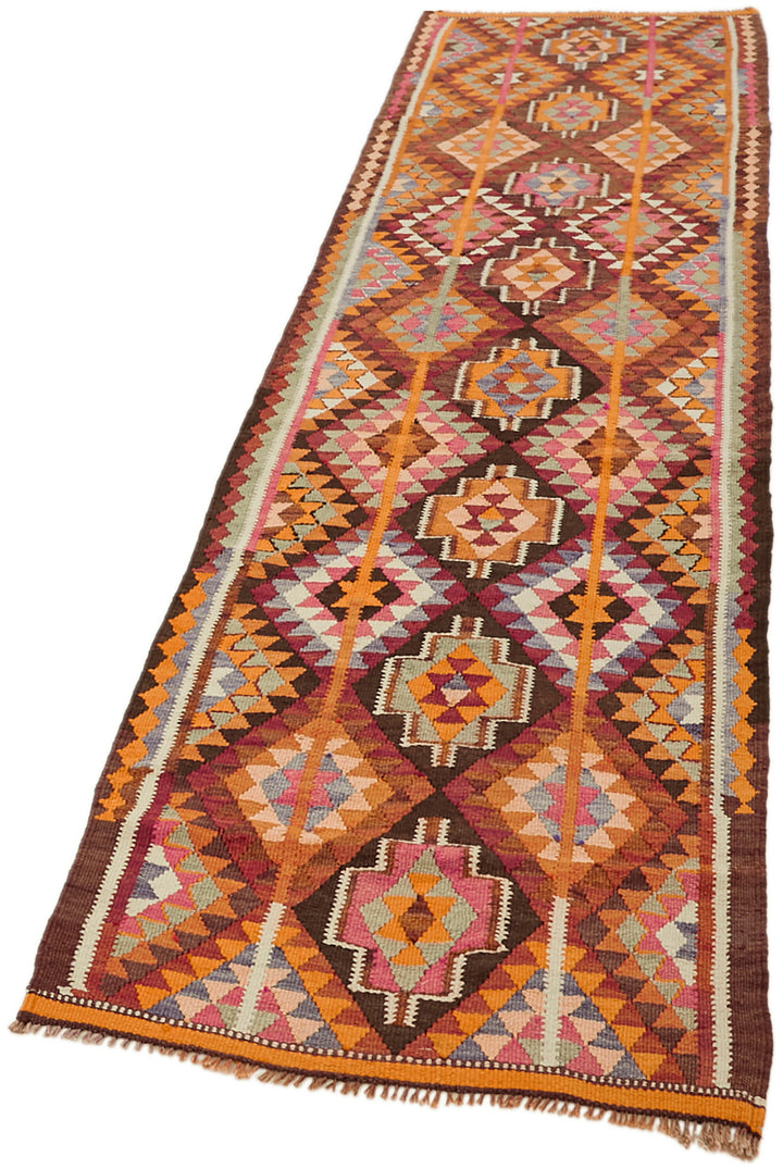 3x11 Multicolor Boho Runner Kilim Rugs - 43002