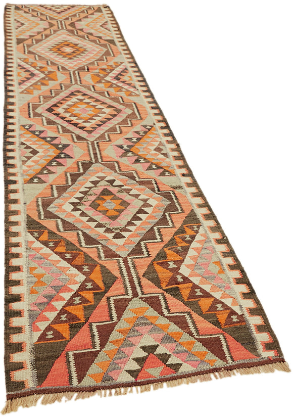 3x11 Multicolor Boho Runner Kilim Rugs - 43013