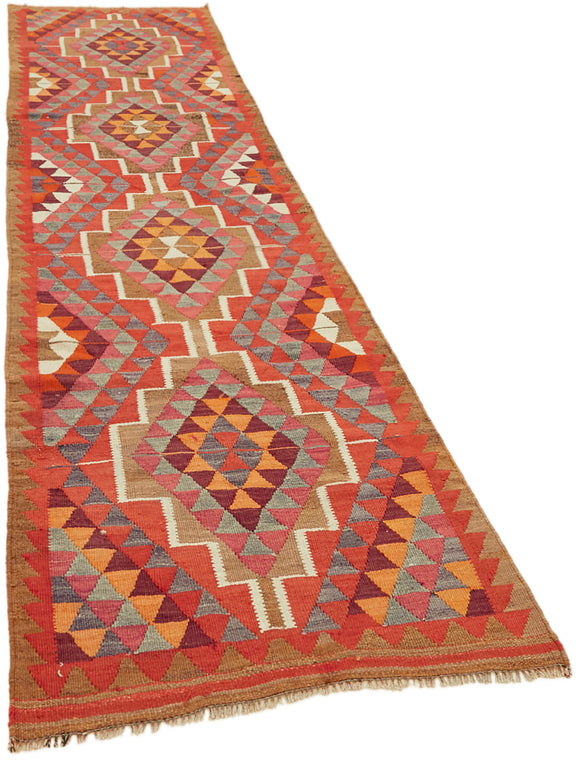 3x11 Multicolor Boho Runner Kilim Rugs - 43014