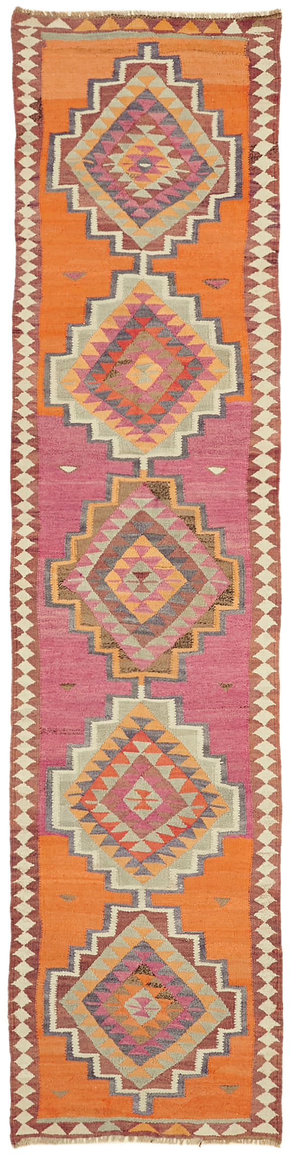 3x13 Multicolor Boho Runner Kilim Rugs - 43022