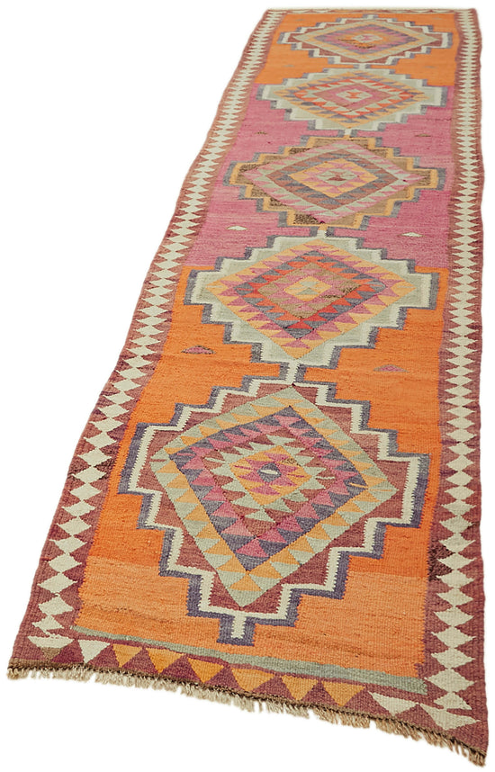 3x13 Multicolor Boho Runner Kilim Rugs - 43022