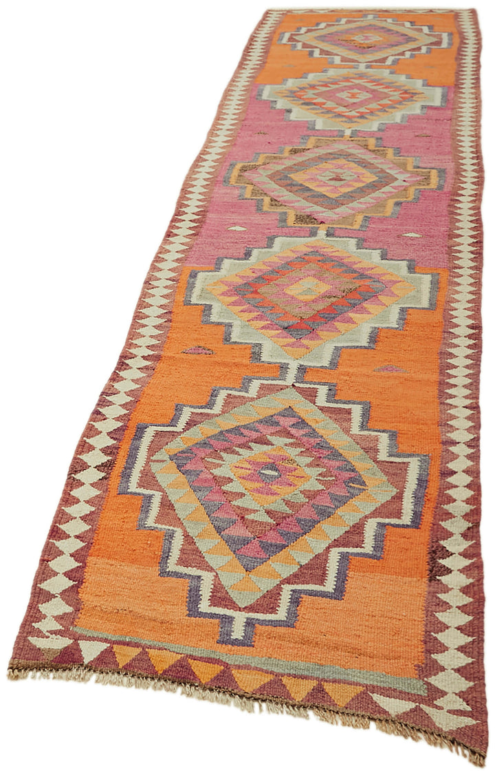 3x13 Multicolor Boho Runner Kilim Rugs - 43022