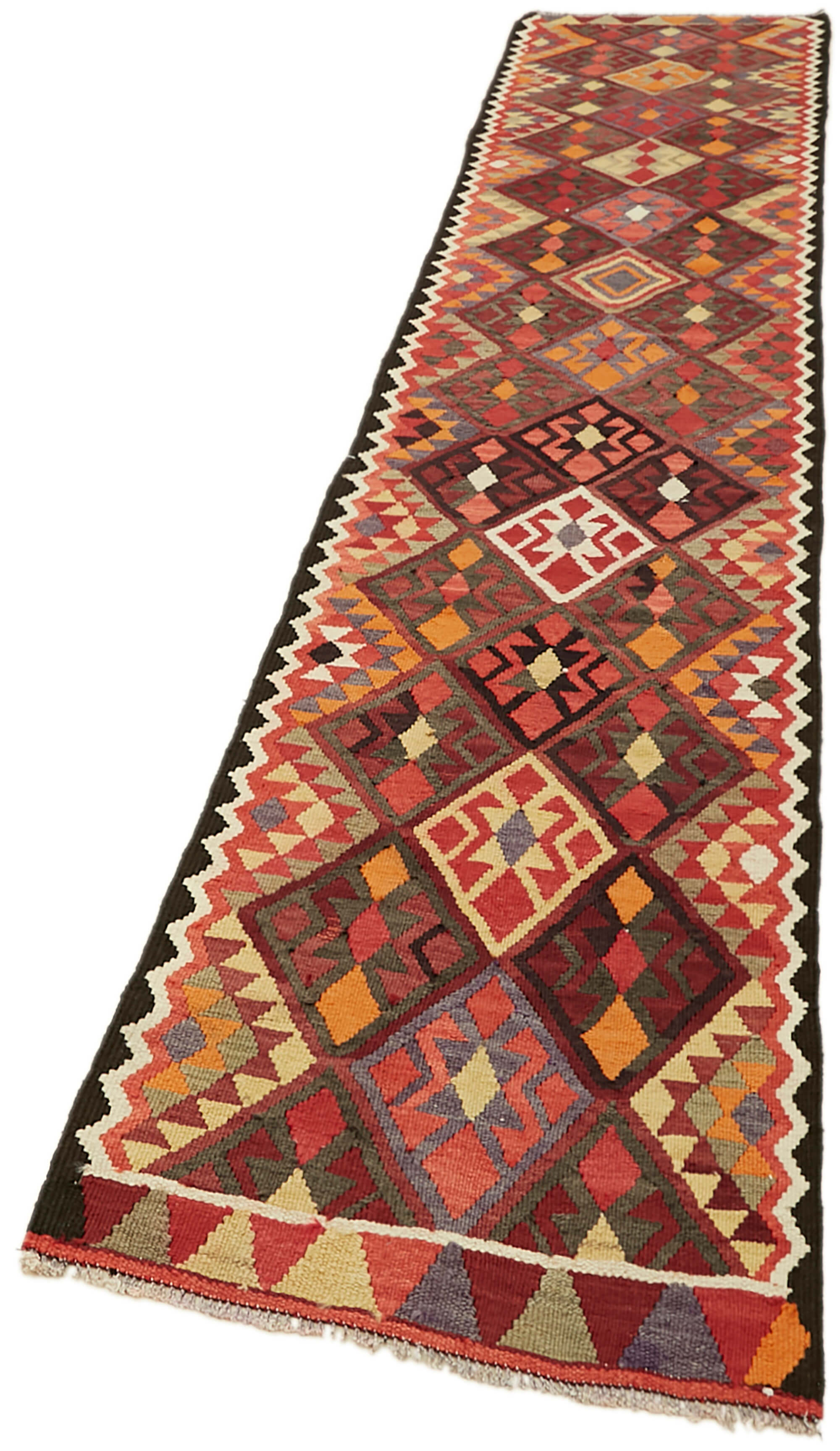 3x13 Multicolor Boho Runner Kilim Rugs - 43039