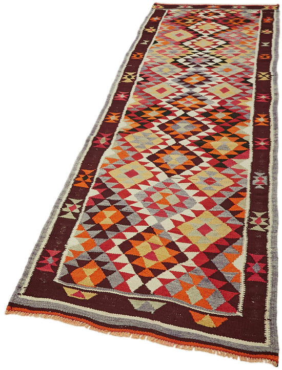 3x10 Multicolor Boho Runner Kilim Rugs - 43054