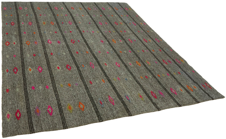 7x9 Grey Anatolian Kilim Rug - 43503