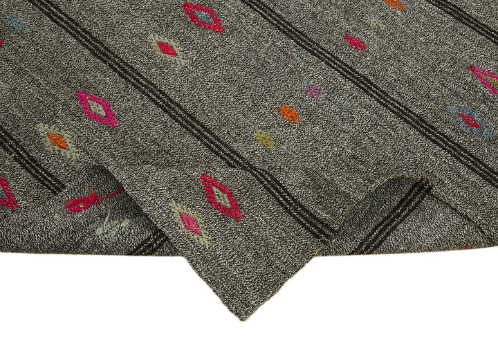 7x9 Grey Anatolian Kilim Rug - 43503