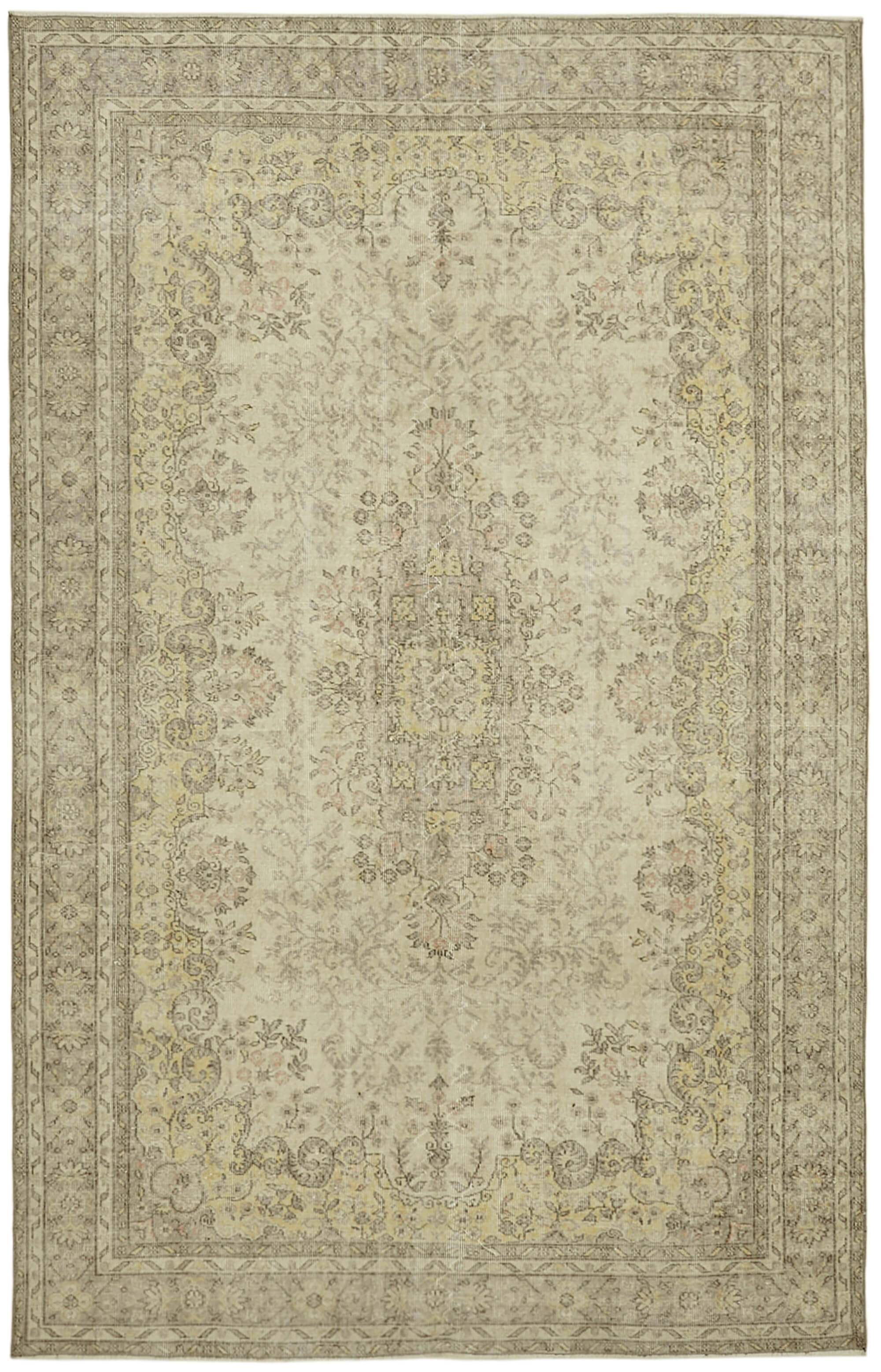 7x11 Beige Turkish Vintage Area Rug - 43514
