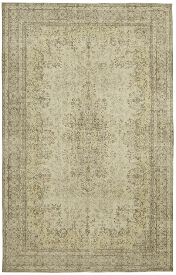 7x11 Beige Turkish Vintage Area Rug - 43514