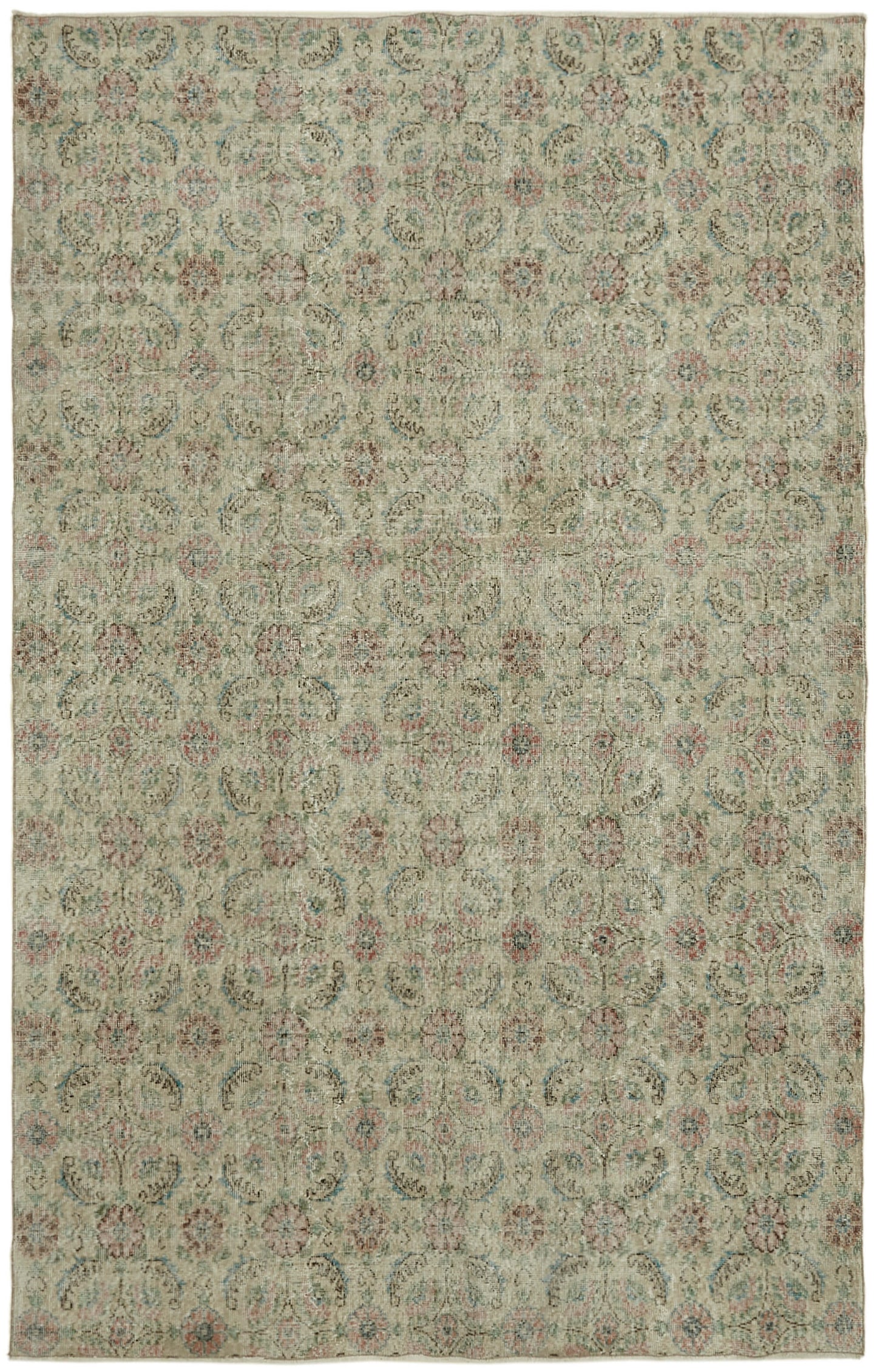 7x10 Beige Turkish Vintage Area Rug - 43877