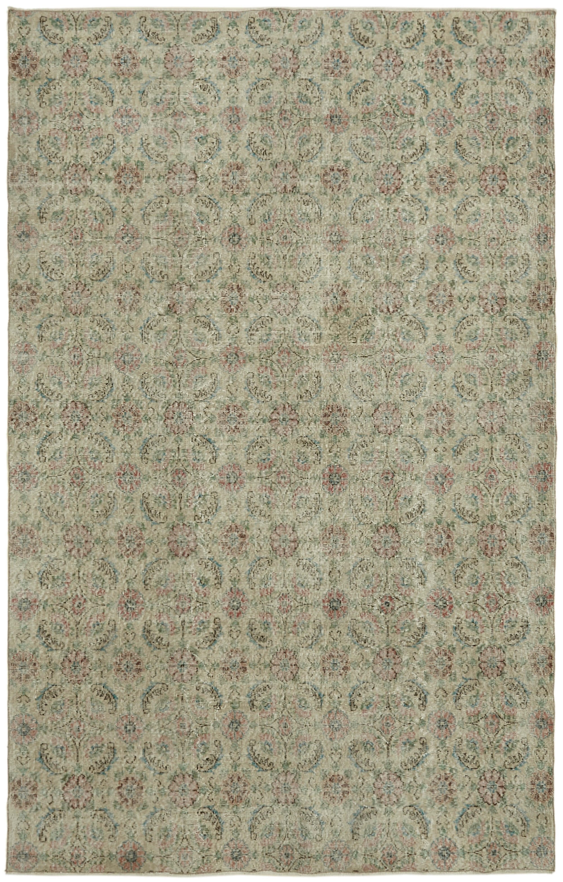 7x10 Beige Turkish Vintage Area Rug - 43877
