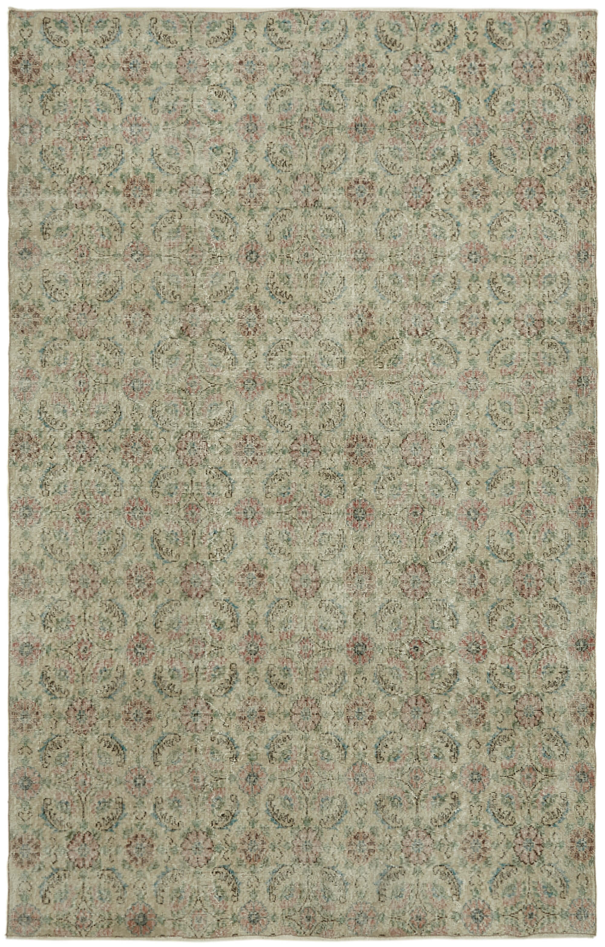 7x10 Beige Turkish Vintage Area Rug - 43877