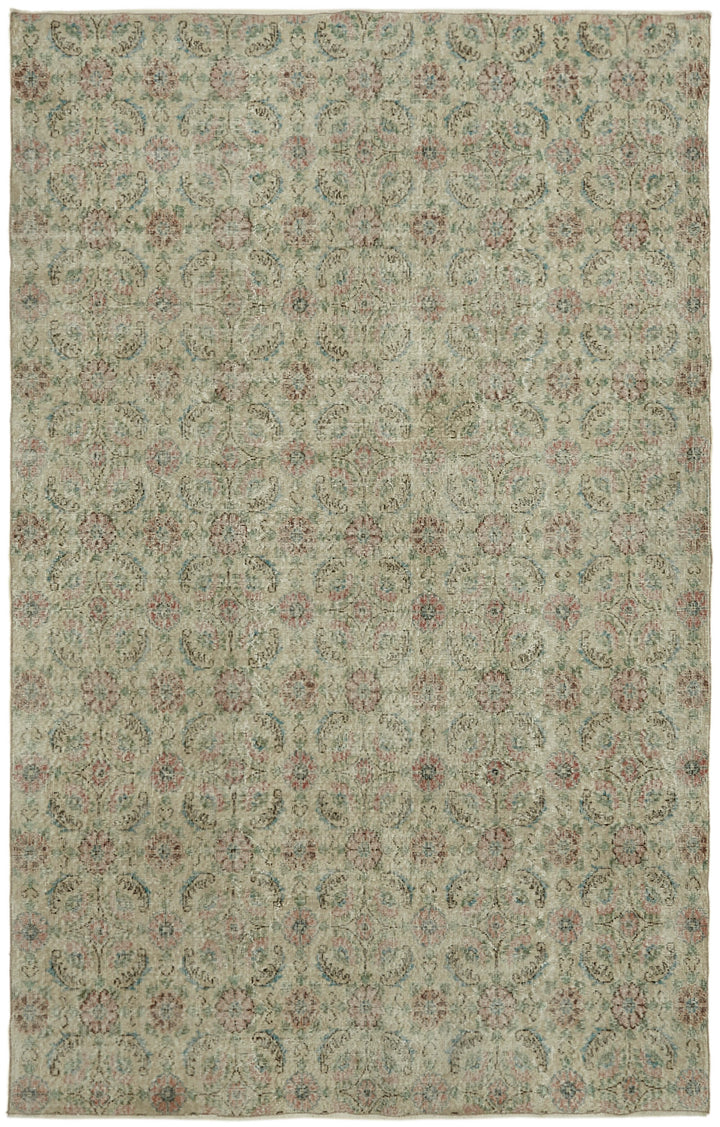7x10 Beige Turkish Vintage Area Rug - 43877
