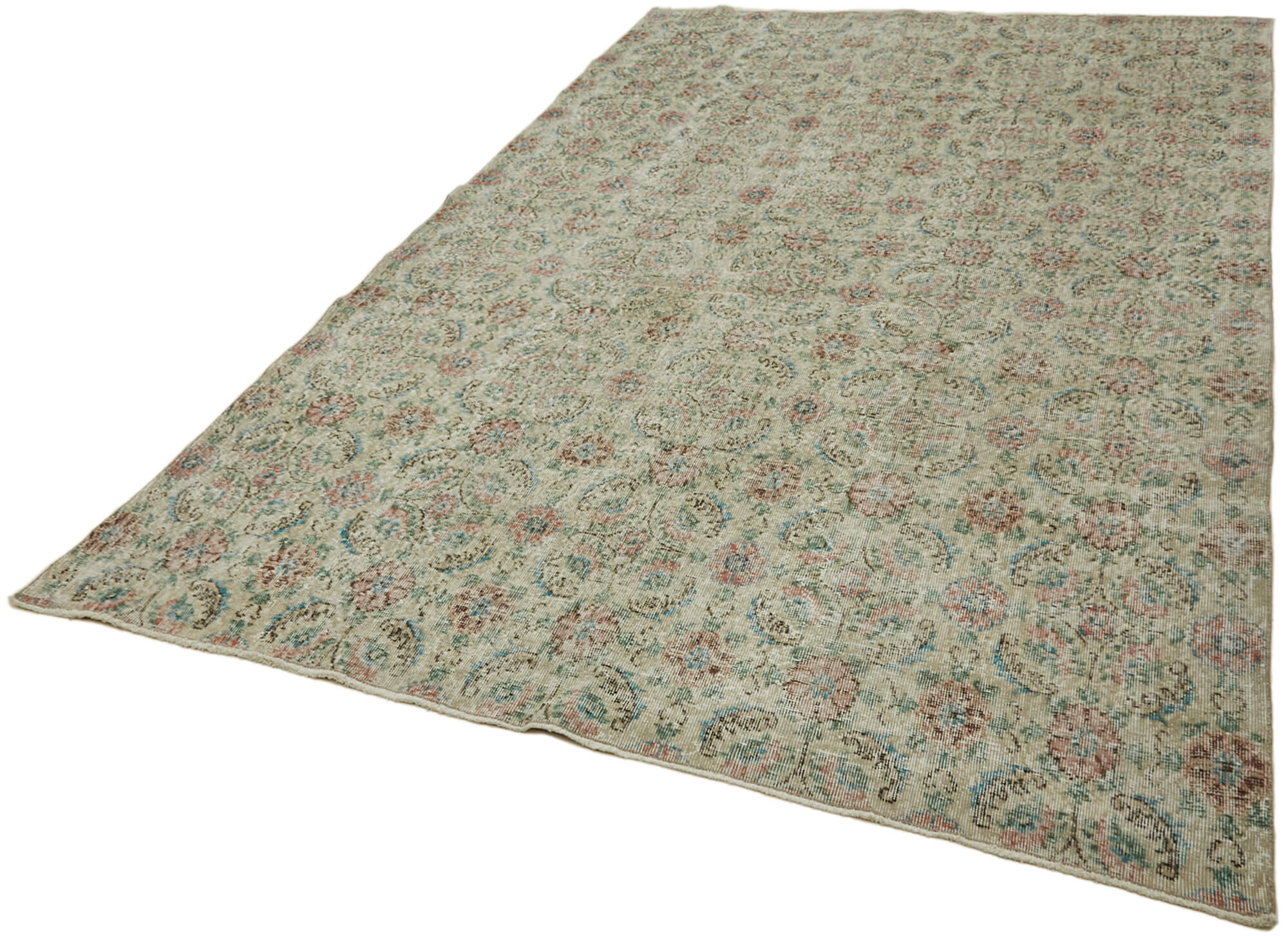 7x10 Beige Turkish Vintage Area Rug - 43877