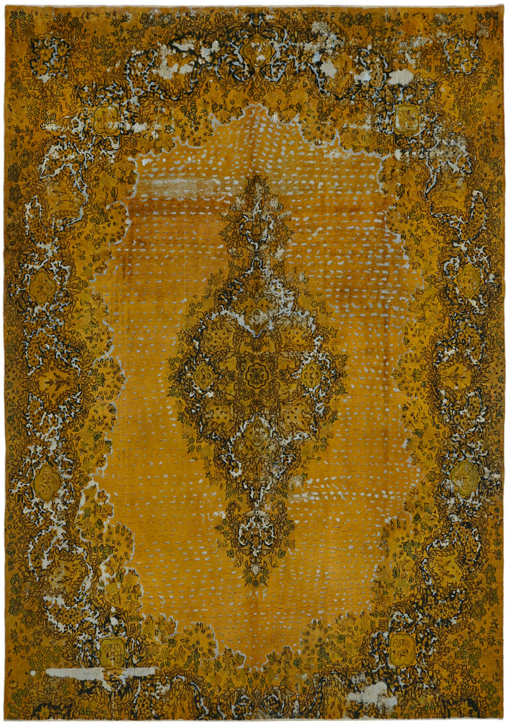Large Pale Yellow Patterned Rugs 10x13 Yellow Hand-Knotted Low Pile Oversize Rug 44011