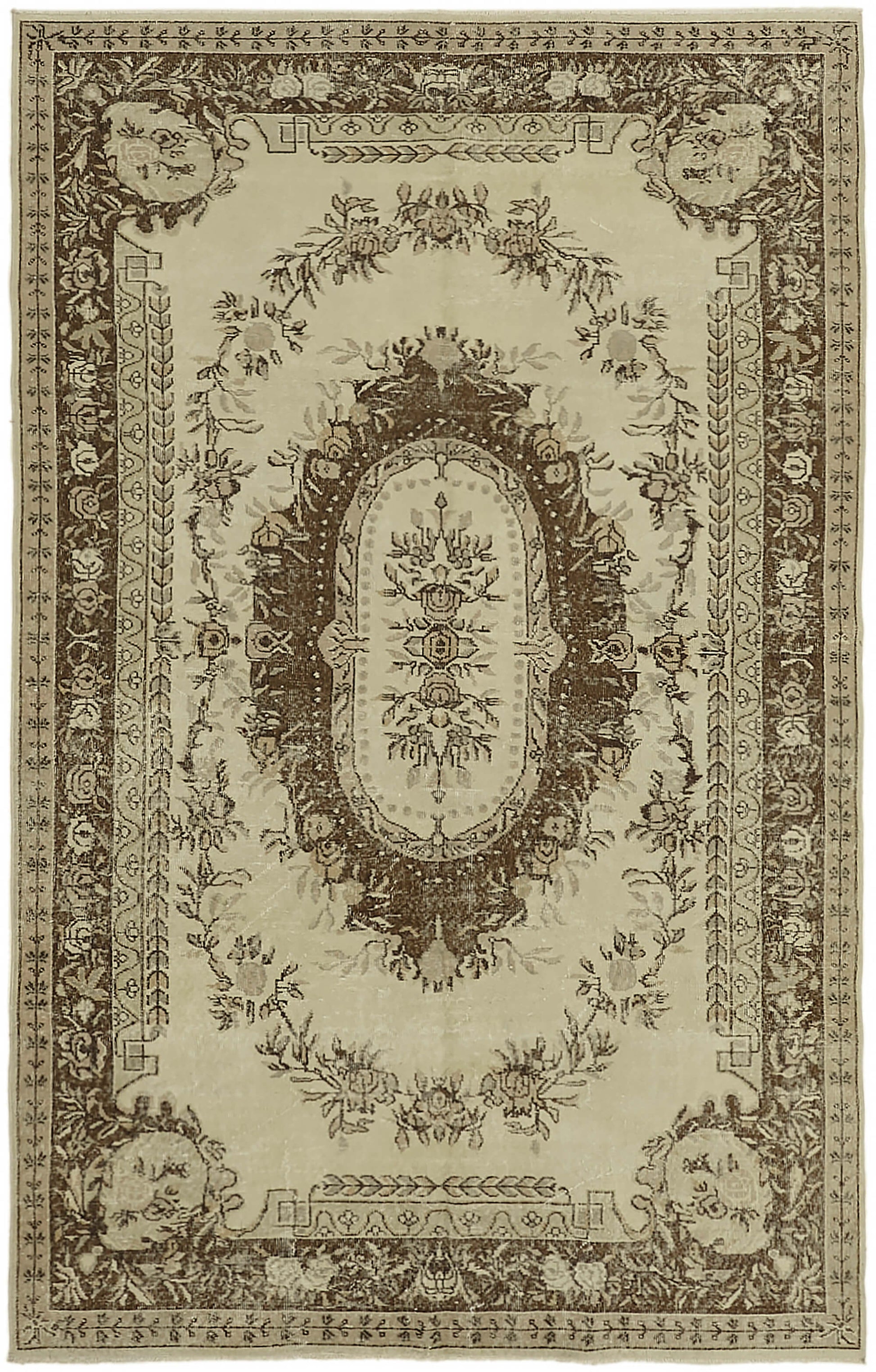 7x10 Beige Turkish Vintage Area Rug - 44200