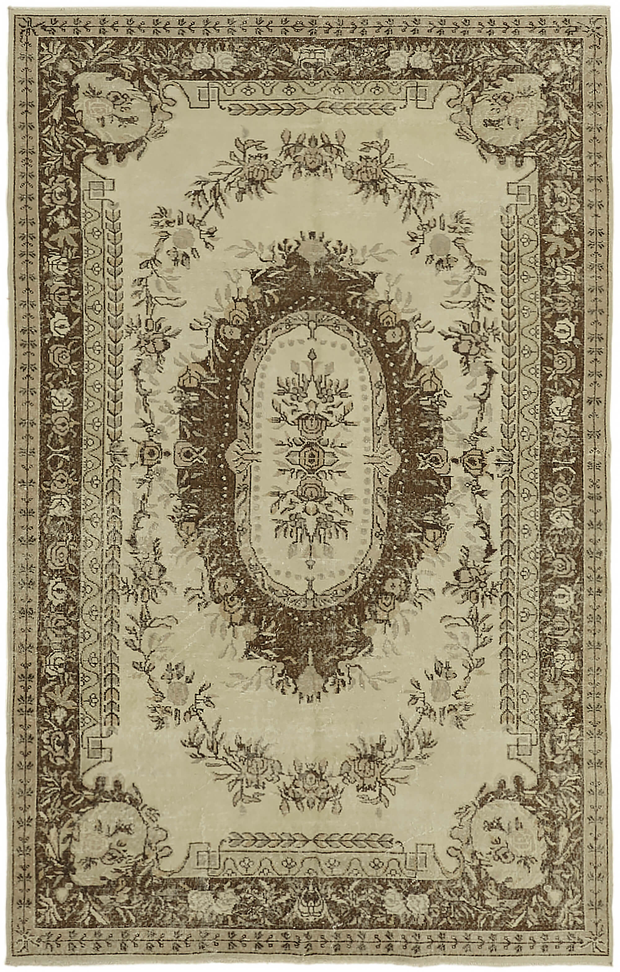 7x10 Beige Turkish Vintage Area Rug - 44200