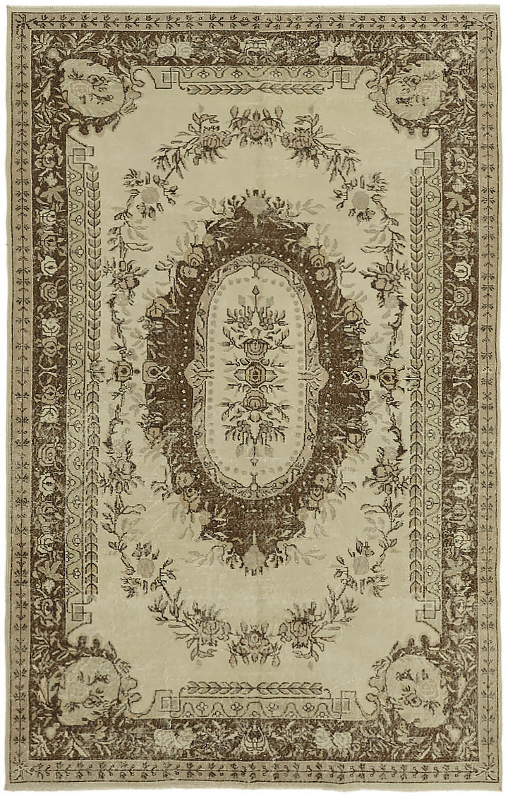 7x10 Beige Turkish Vintage Area Rug - 44200