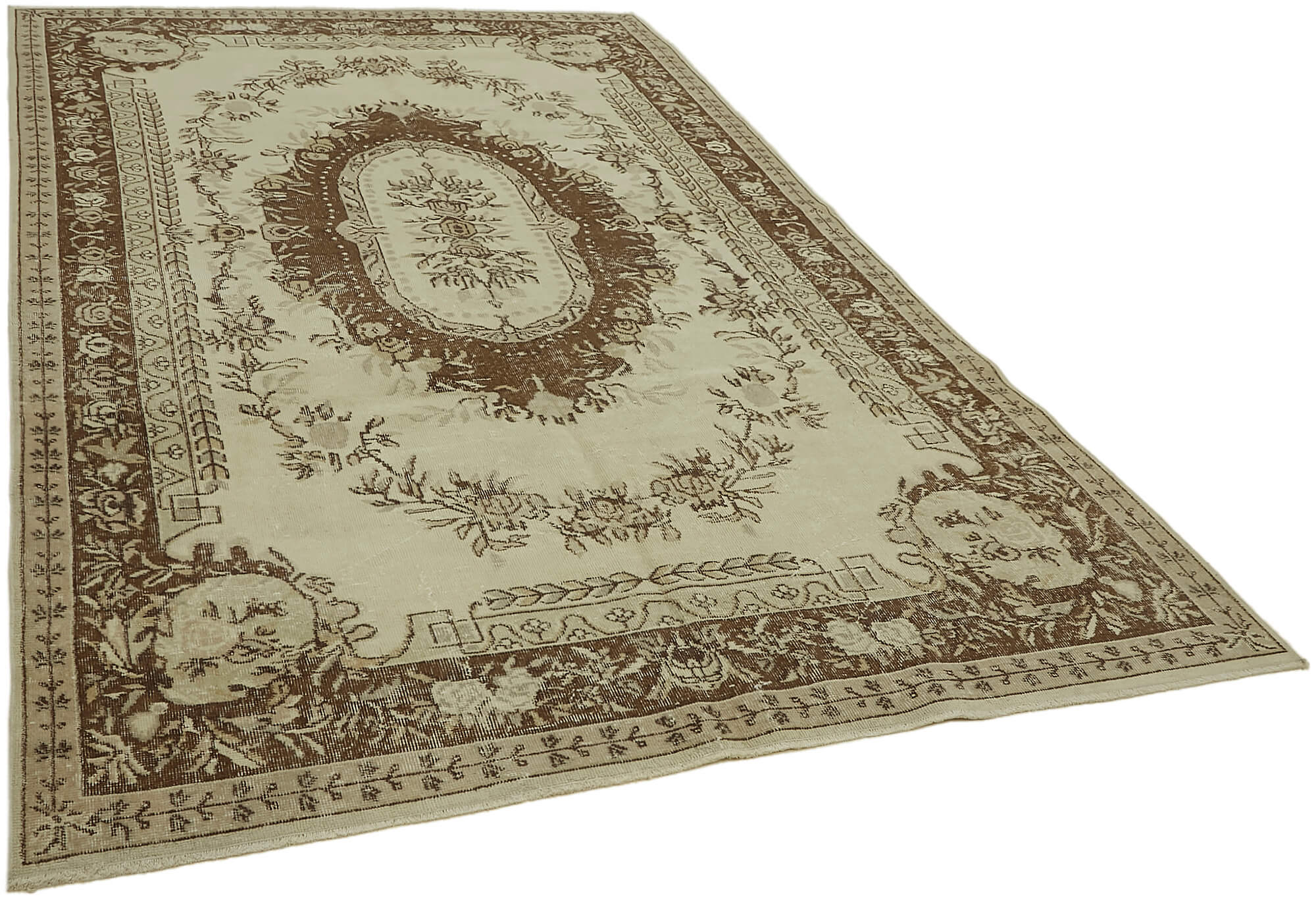 7x10 Beige Turkish Vintage Area Rug - 44200