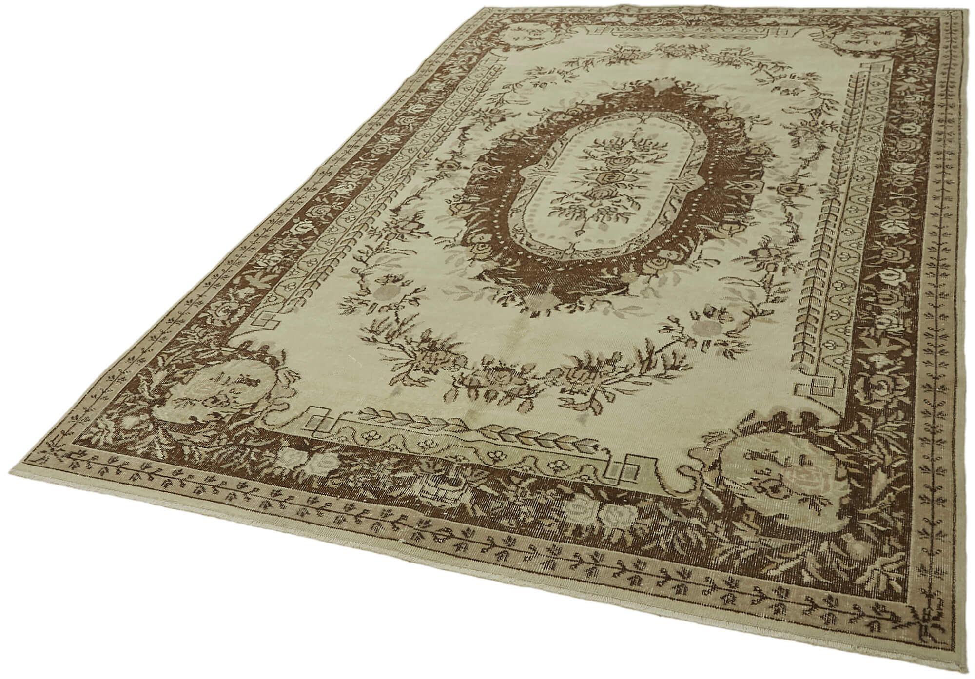 7x10 Beige Turkish Vintage Area Rug - 44200