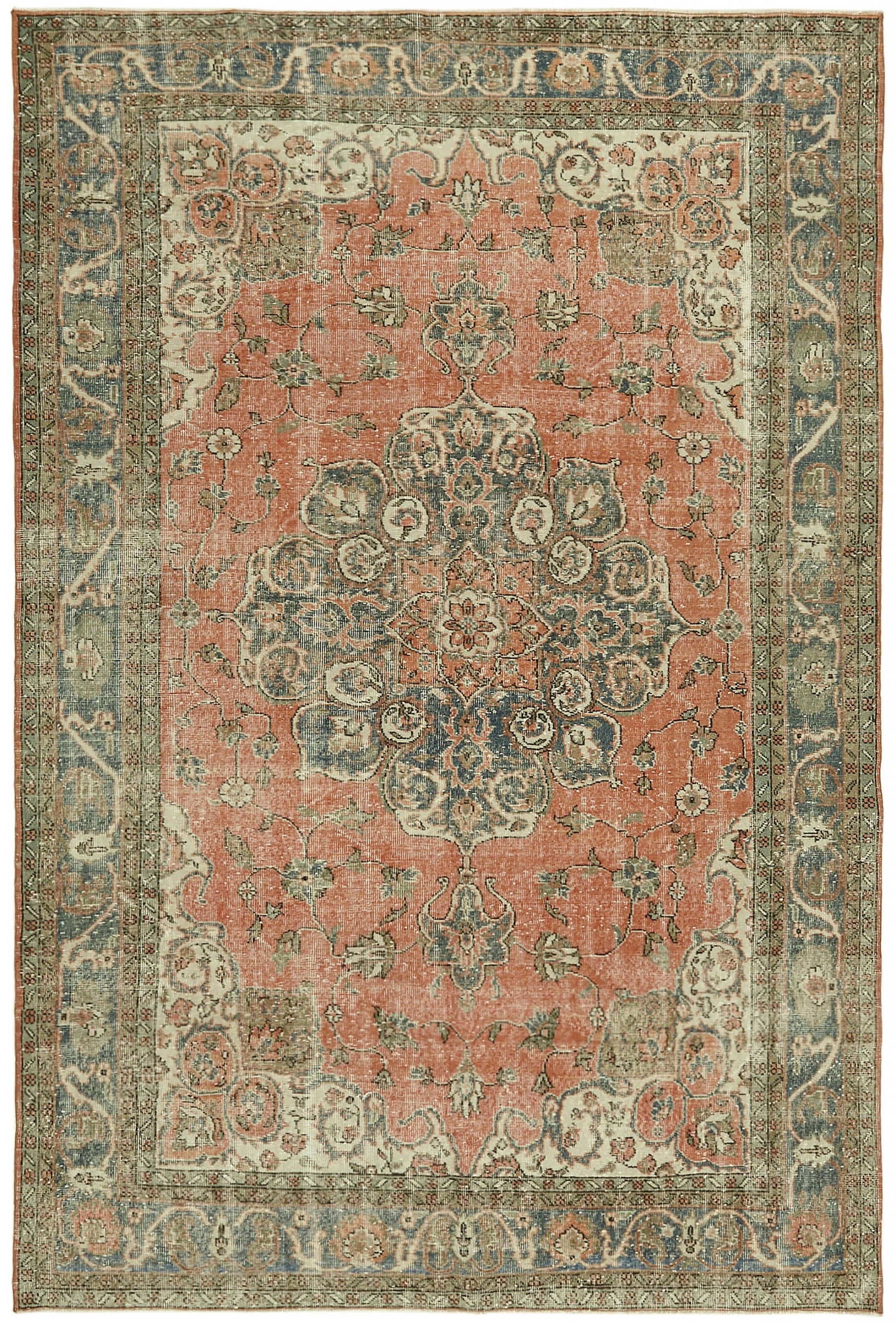 7x10 Beige Turkish Vintage Area Rug - 44512