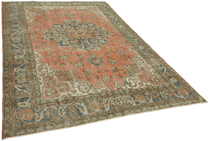 7x10 Beige Turkish Vintage Area Rug - 44512