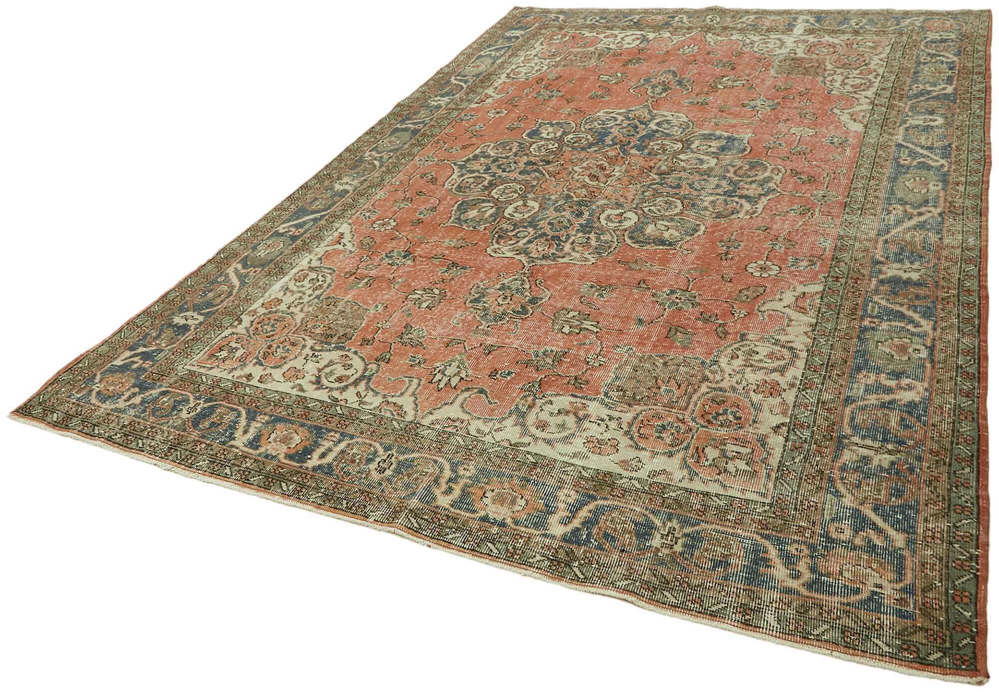 7x10 Beige Turkish Vintage Area Rug - 44512