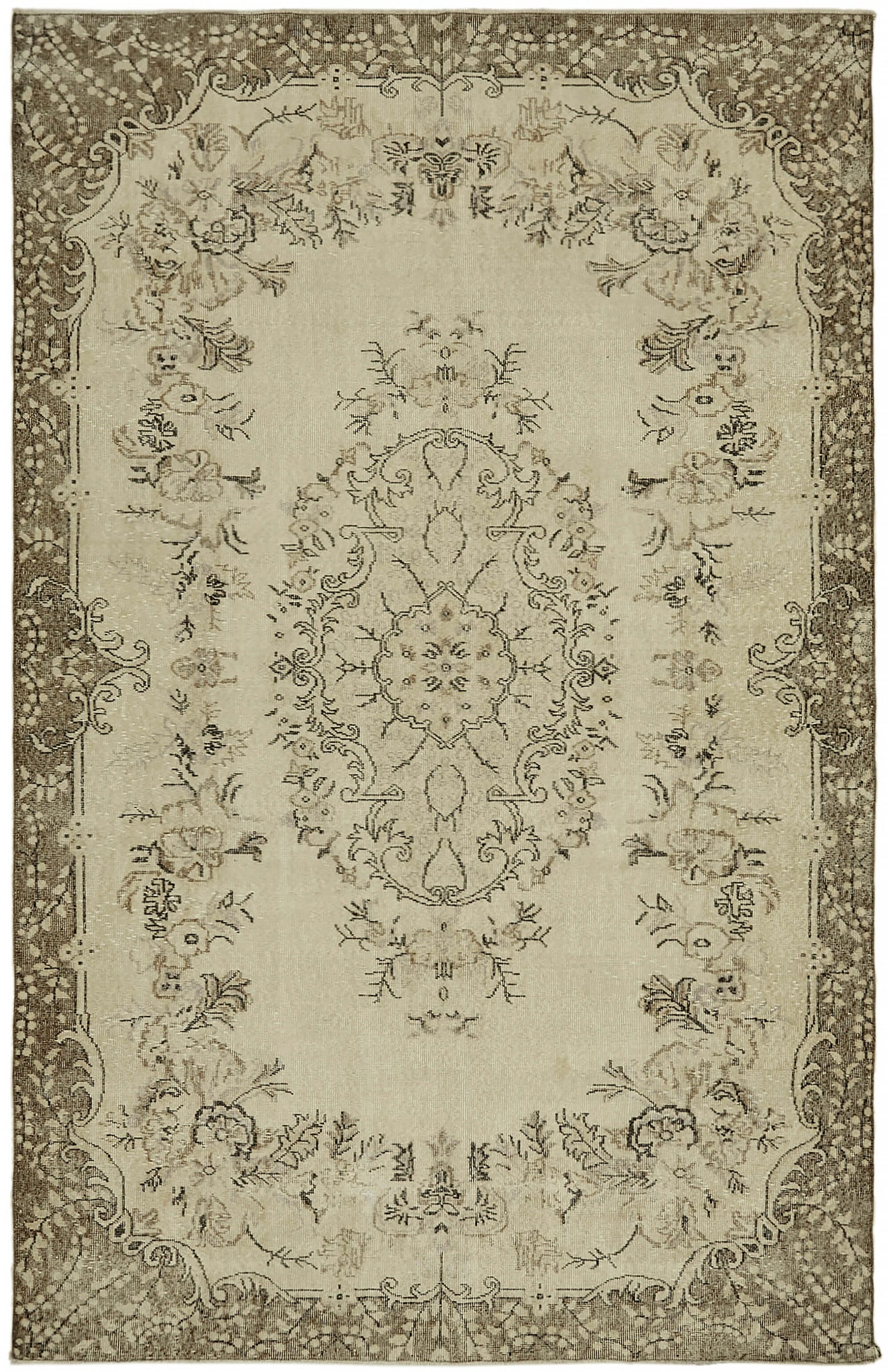 7x10 Beige Turkish Vintage Area Rug - 44548
