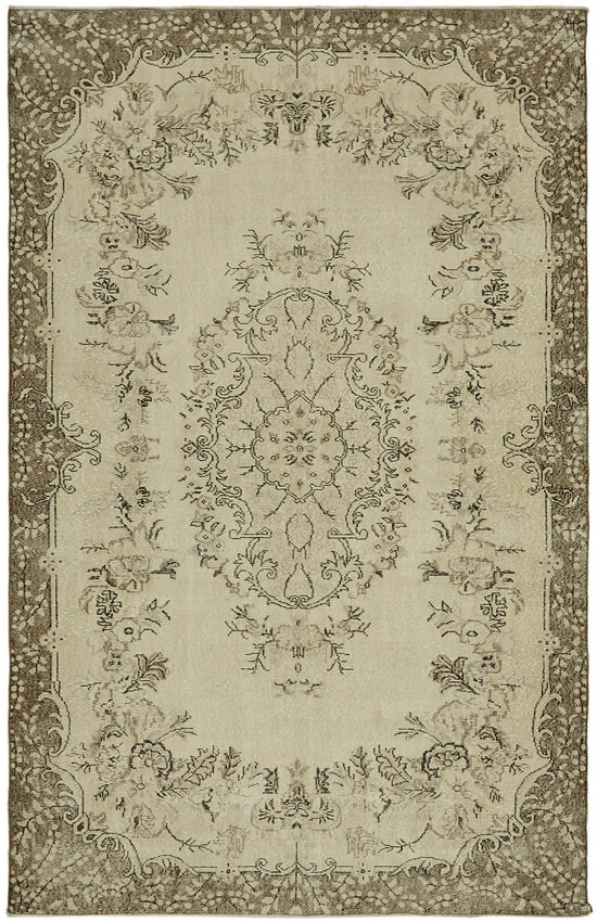 7x10 Beige Turkish Vintage Area Rug - 44548