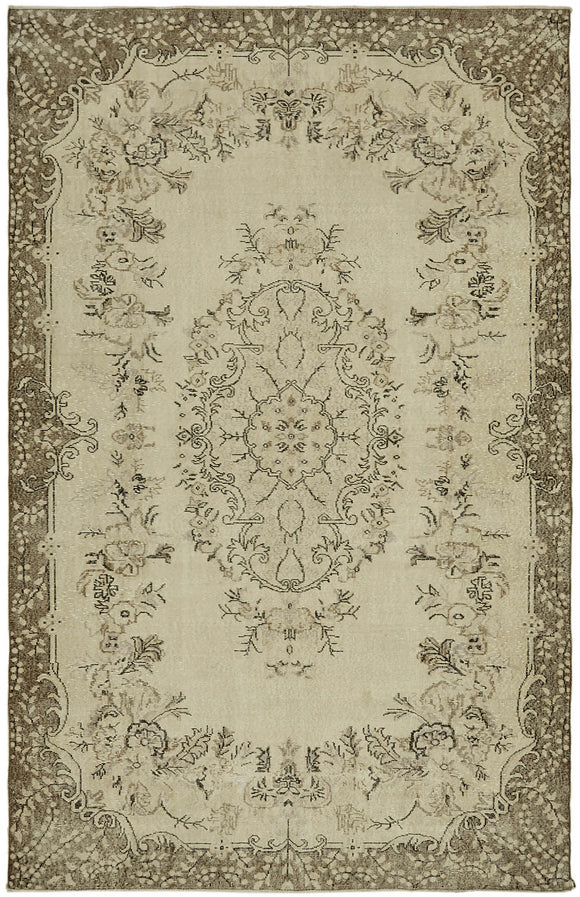 7x10 Beige Turkish Vintage Area Rug - 44548