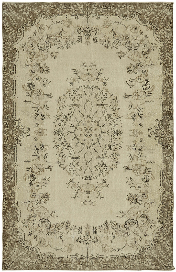 7x10 Beige Turkish Vintage Area Rug - 44548
