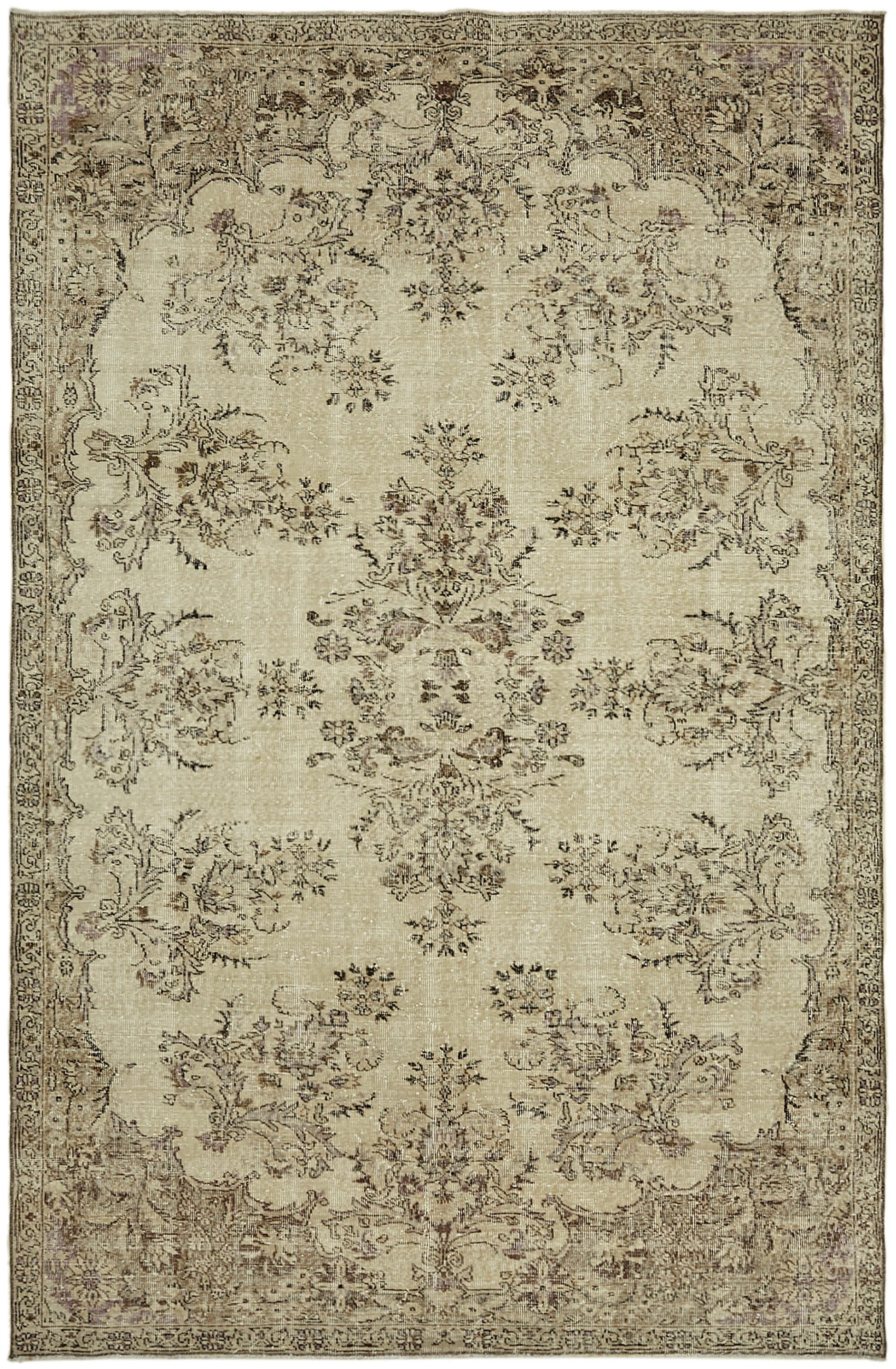 7x10 Beige Turkish Vintage Area Rug - 44550