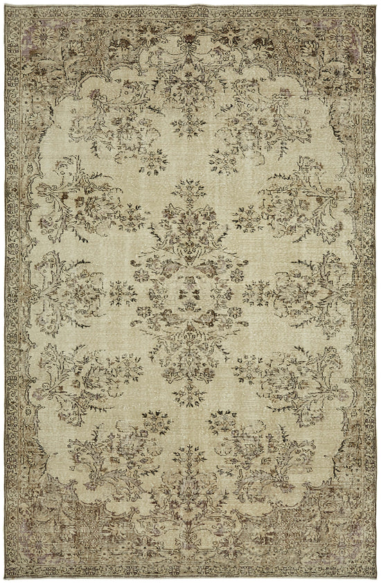 7x10 Beige Turkish Vintage Area Rug - 44550