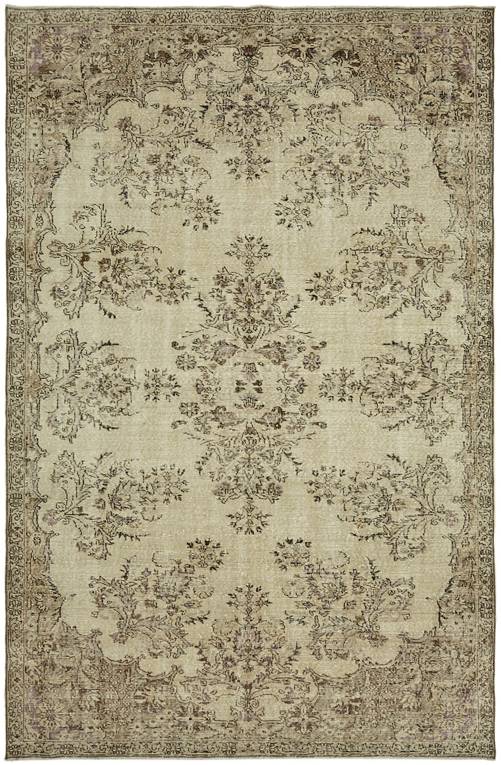 7x10 Beige Turkish Vintage Area Rug - 44550