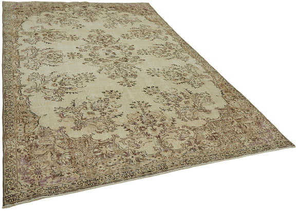 7x10 Beige Turkish Vintage Area Rug - 44550
