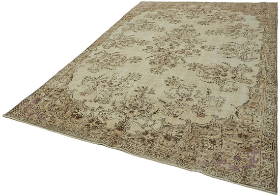 7x10 Beige Turkish Vintage Area Rug - 44550
