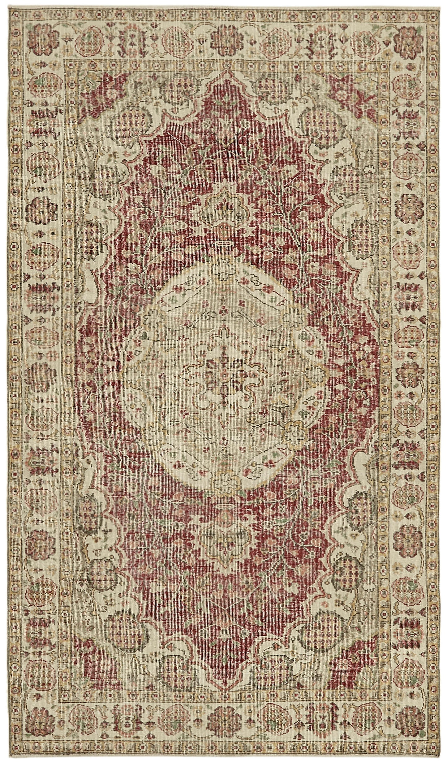 5x9 Beige Turkish Vintage Area Rug - 44569