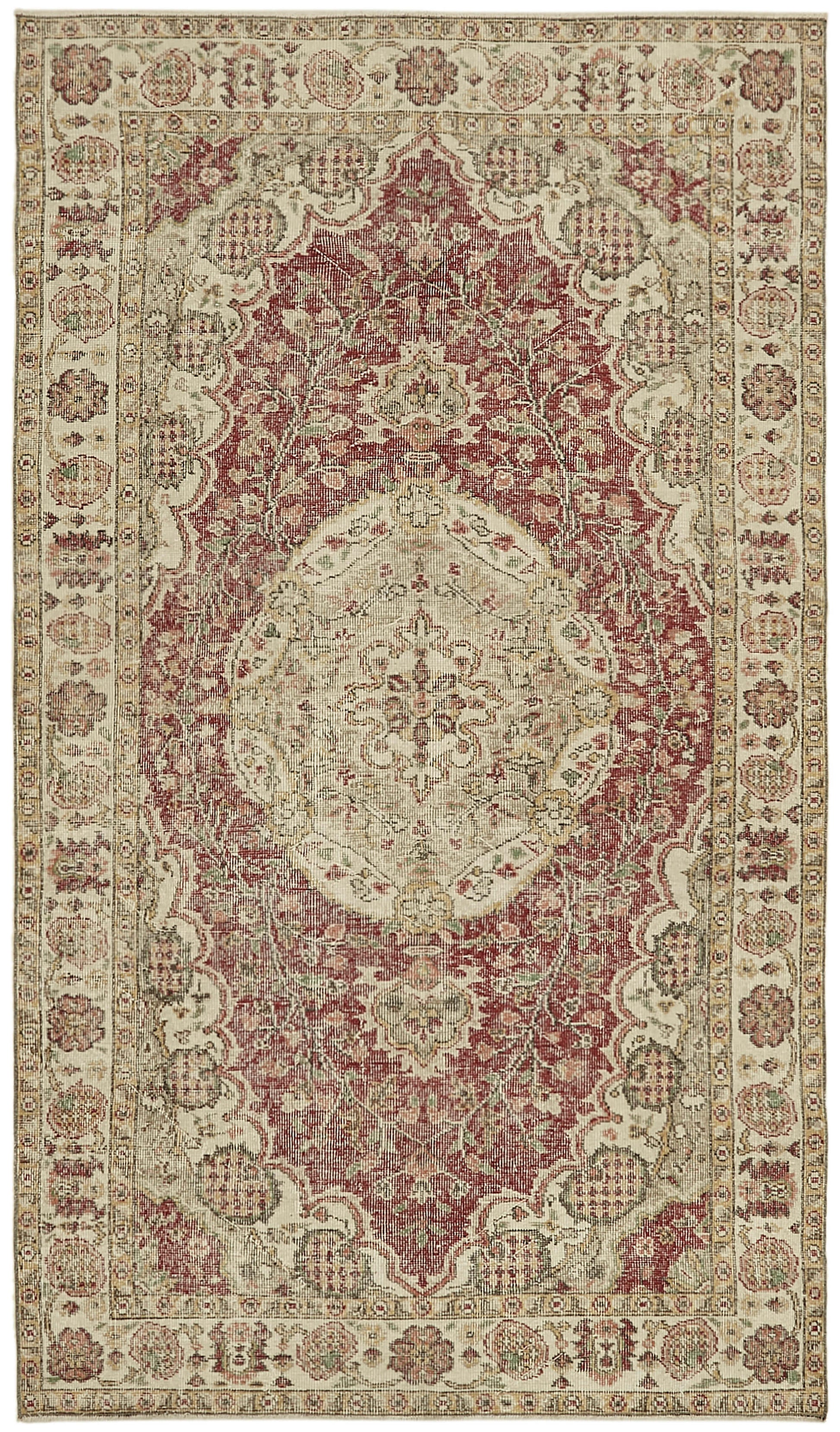 5x9 Beige Turkish Vintage Area Rug - 44569