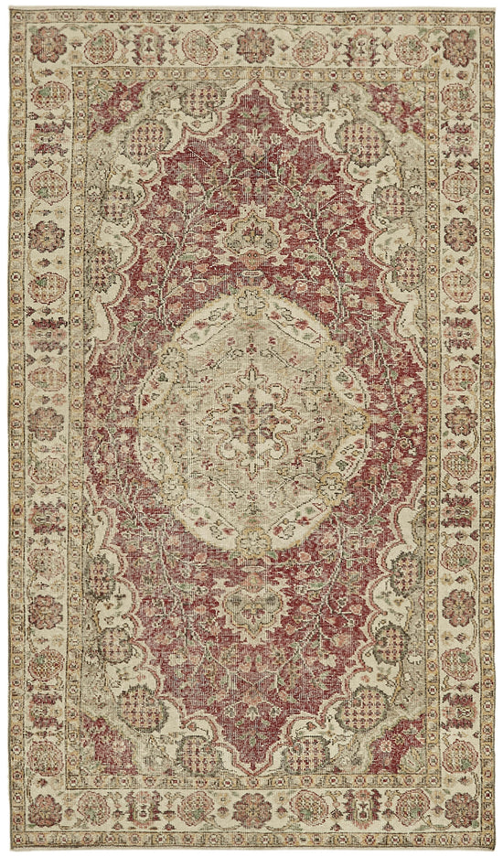 5x9 Beige Turkish Vintage Area Rug - 44569
