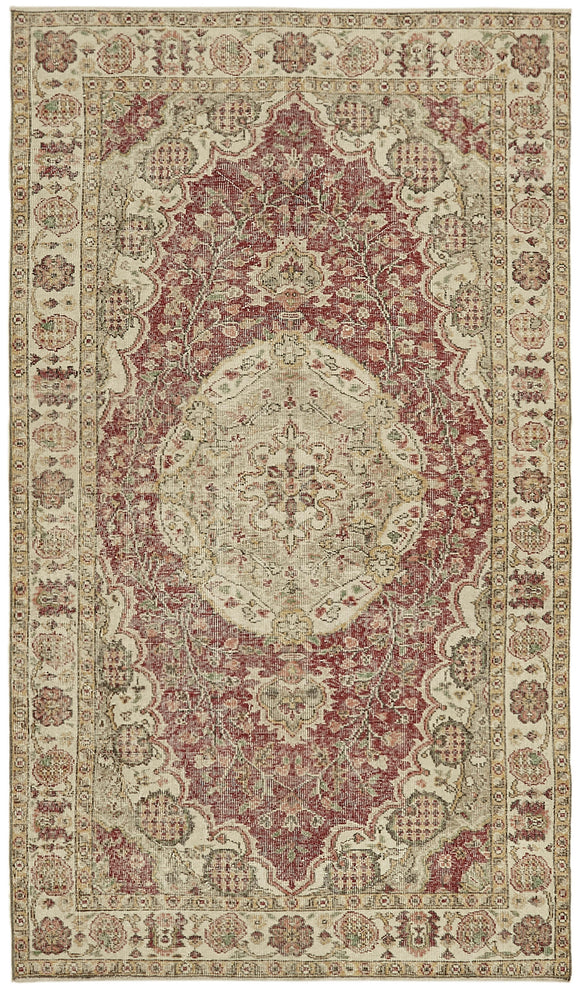 5x9 Beige Turkish Vintage Area Rug - 44569