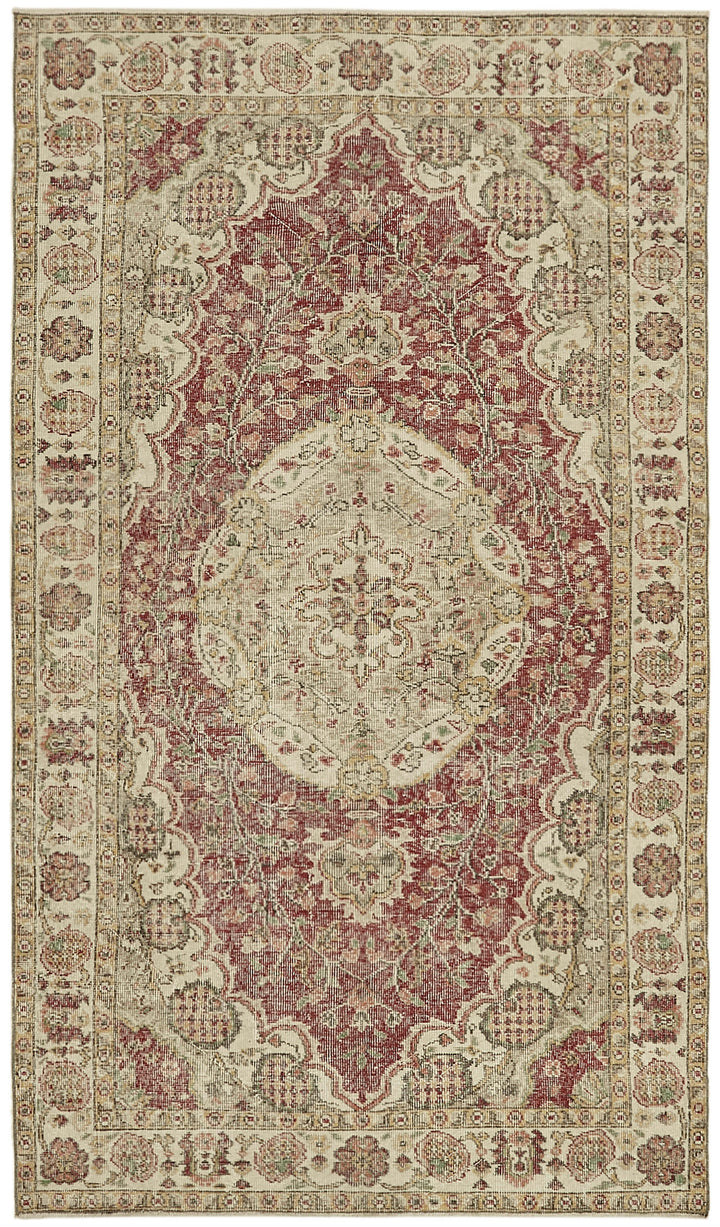 5x9 Beige Turkish Vintage Area Rug - 44569