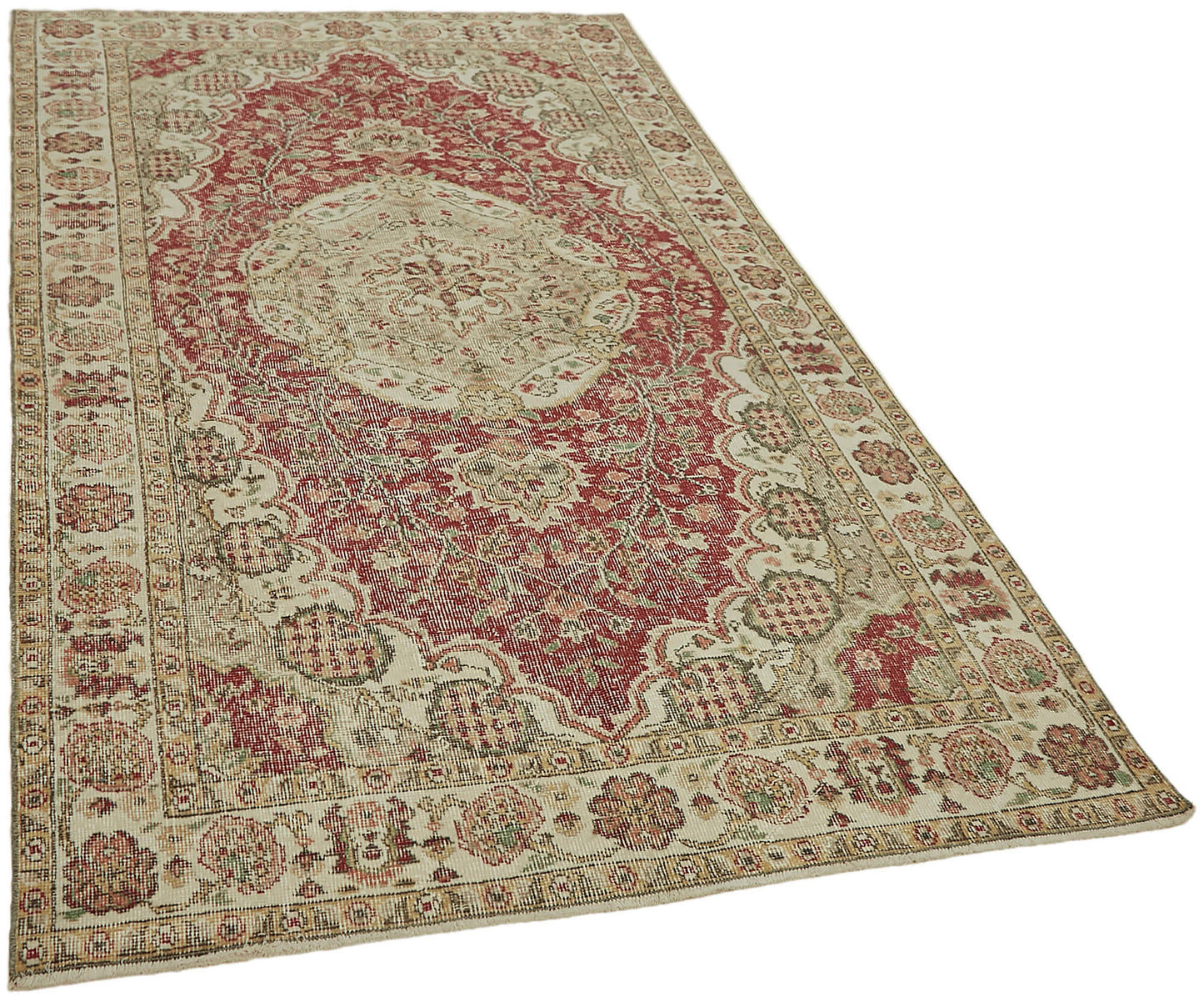 5x9 Beige Turkish Vintage Area Rug - 44569