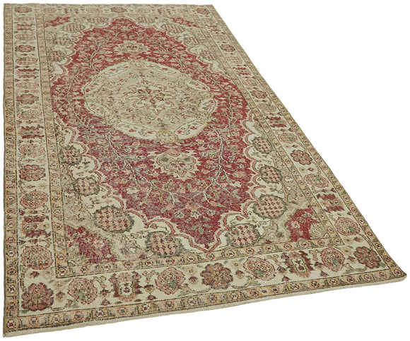 5x9 Beige Turkish Vintage Area Rug - 44569