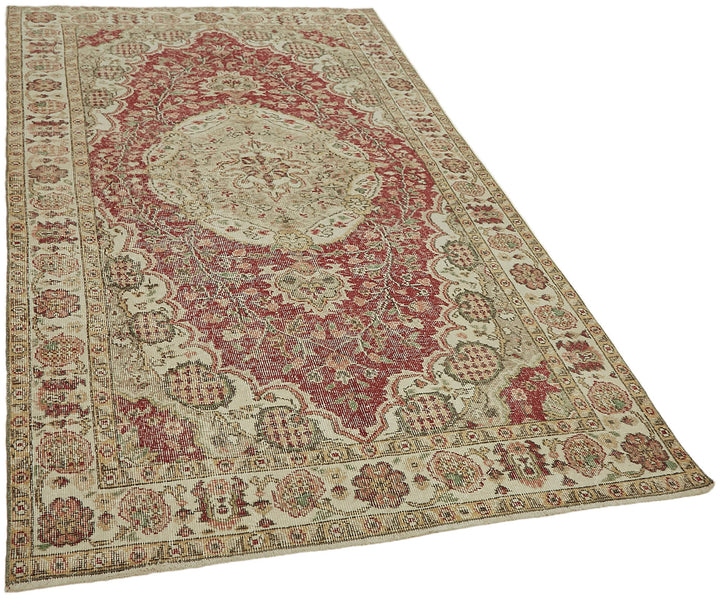 5x9 Beige Turkish Vintage Area Rug - 44569
