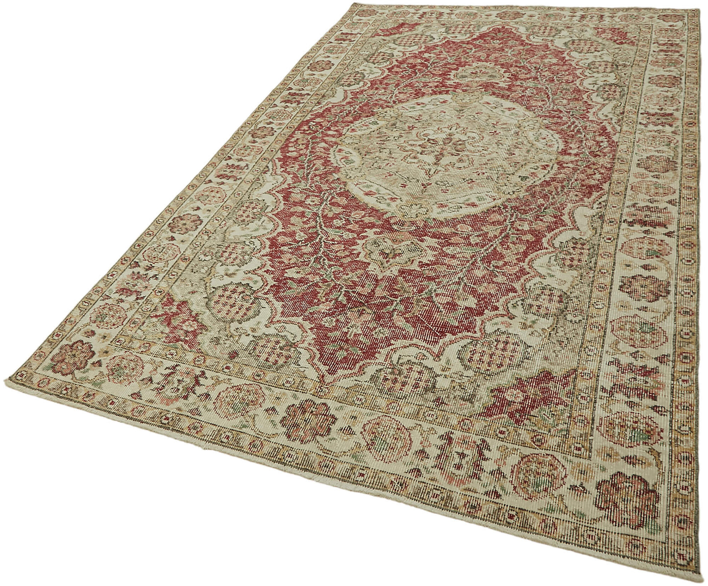 5x9 Beige Turkish Vintage Area Rug - 44569