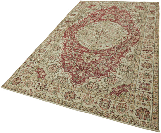 5x9 Beige Turkish Vintage Area Rug - 44569
