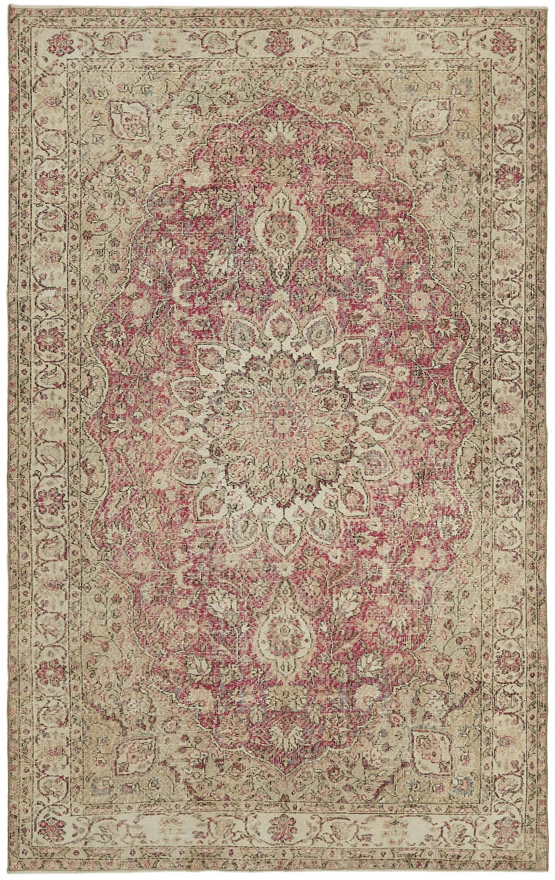 6x10 Beige Turkish Vintage Area Rug - 44573